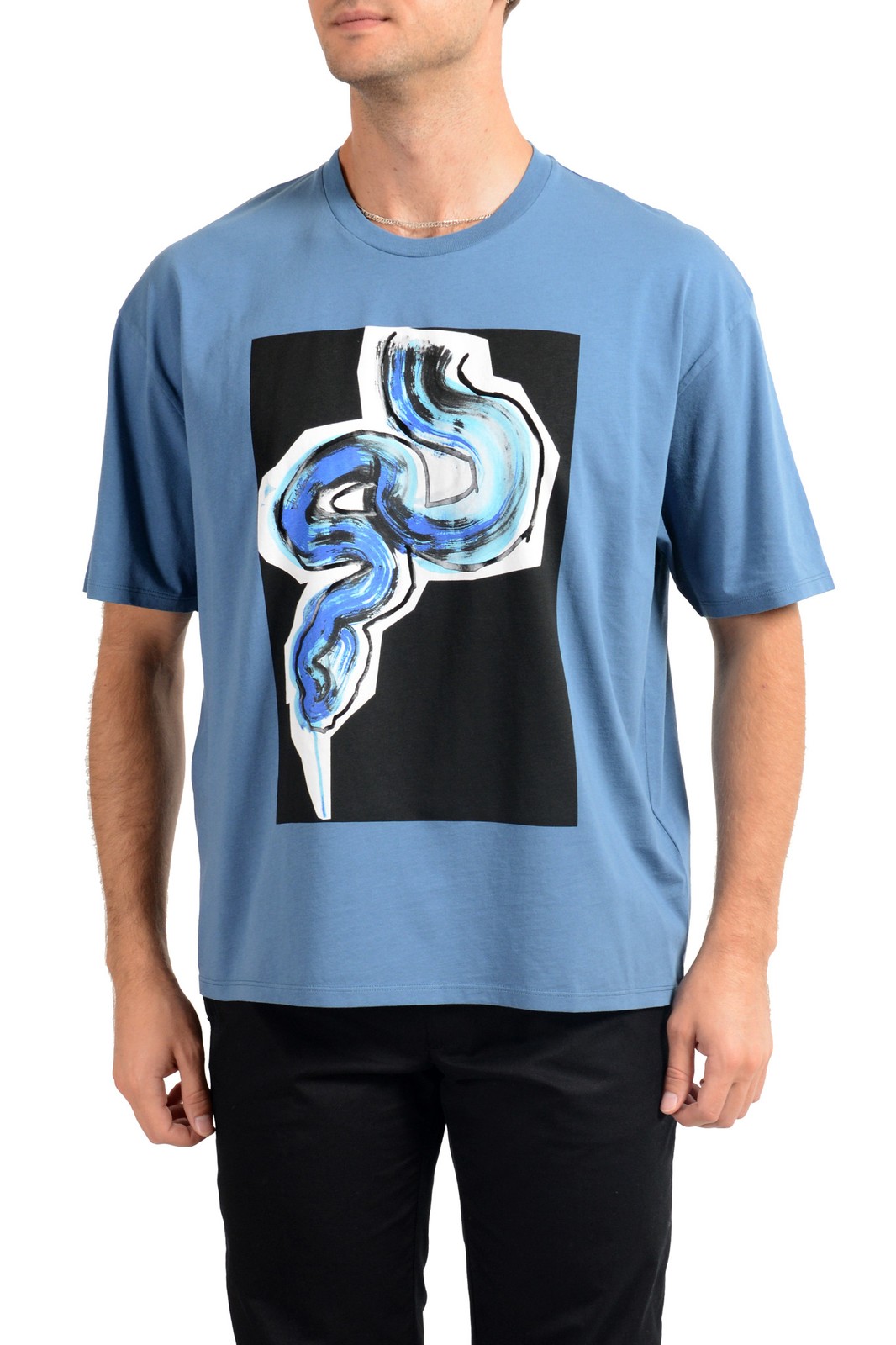 Just Cavalli Men’s Blue Graphic Print Crewneck T-Shirt US 2XL IT 56