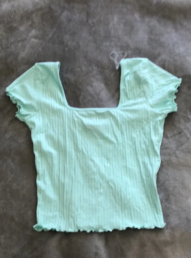 Square Neck Baby Tee Y2k 90s Cutesy Light Blue Women’s Medium Casual Cutesy