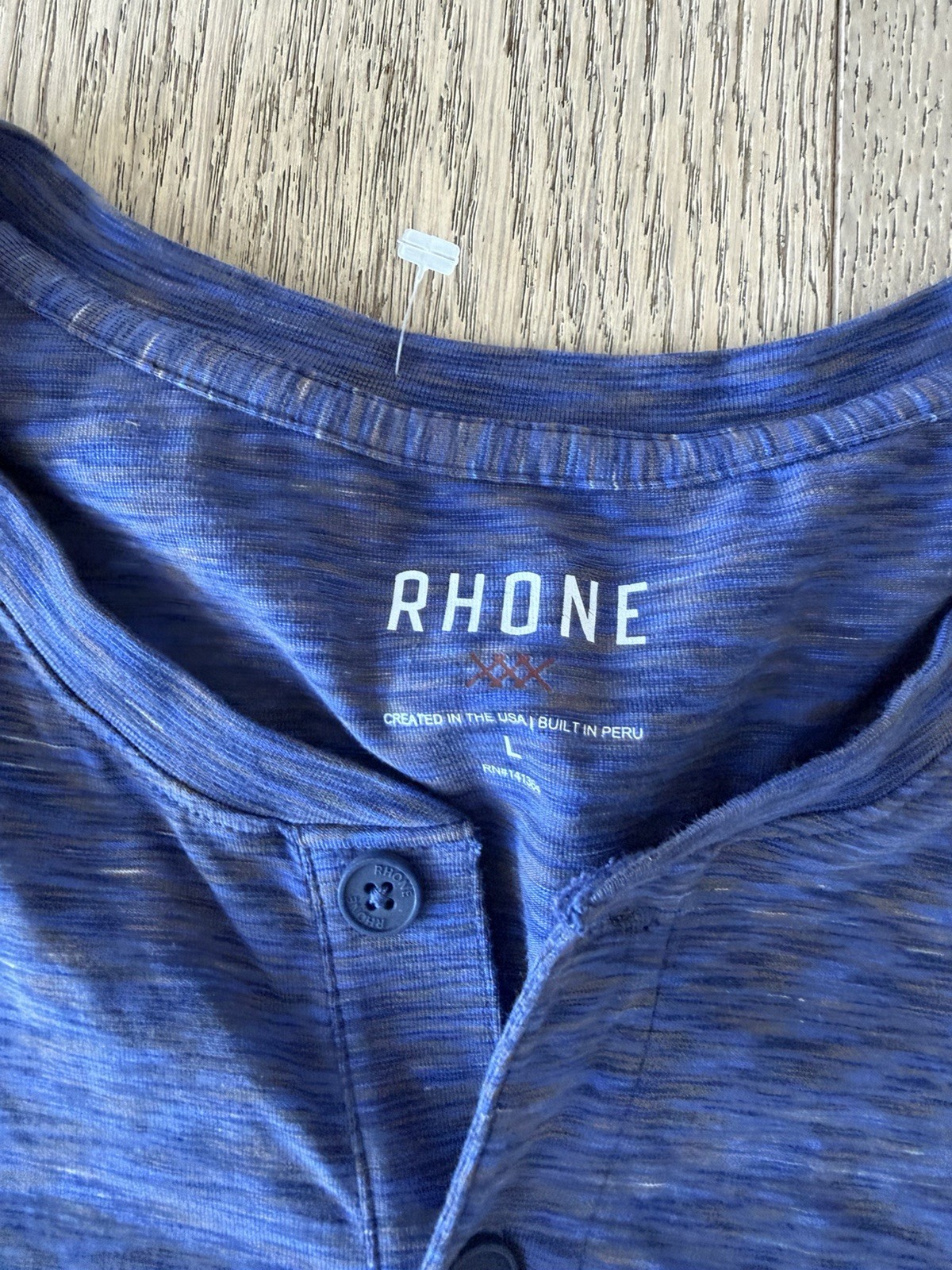 Rhone Men’s Blue Space Dye Long Sleeve Henley Shirt Size Large