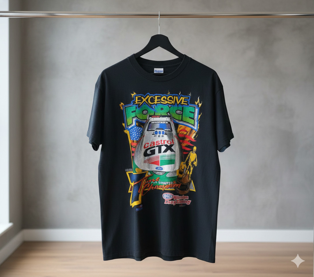 John Force Castrol GTX Mustang NHRA Drag Racing Vintage T-Shirt – T073
