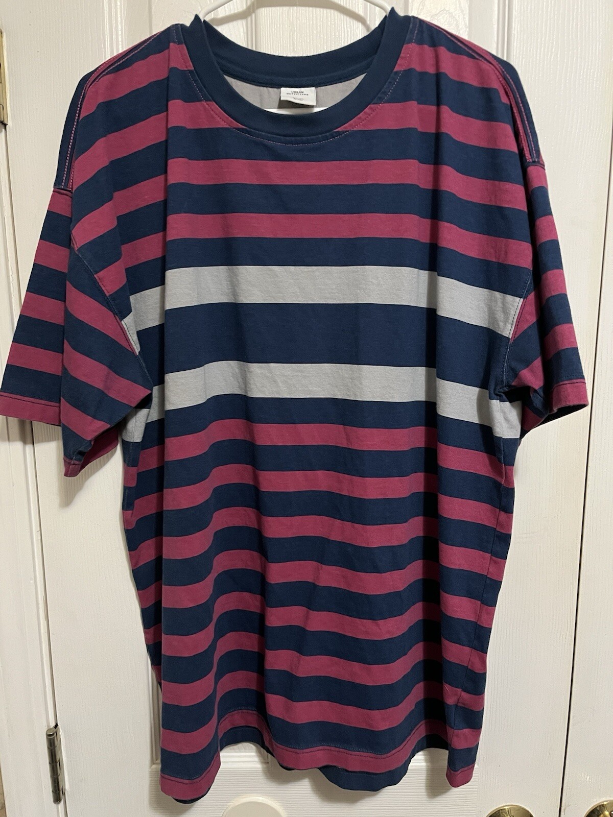 Urban Outfitters Multi-colored Striped Tee, Size XL Purple, Blue & Gray