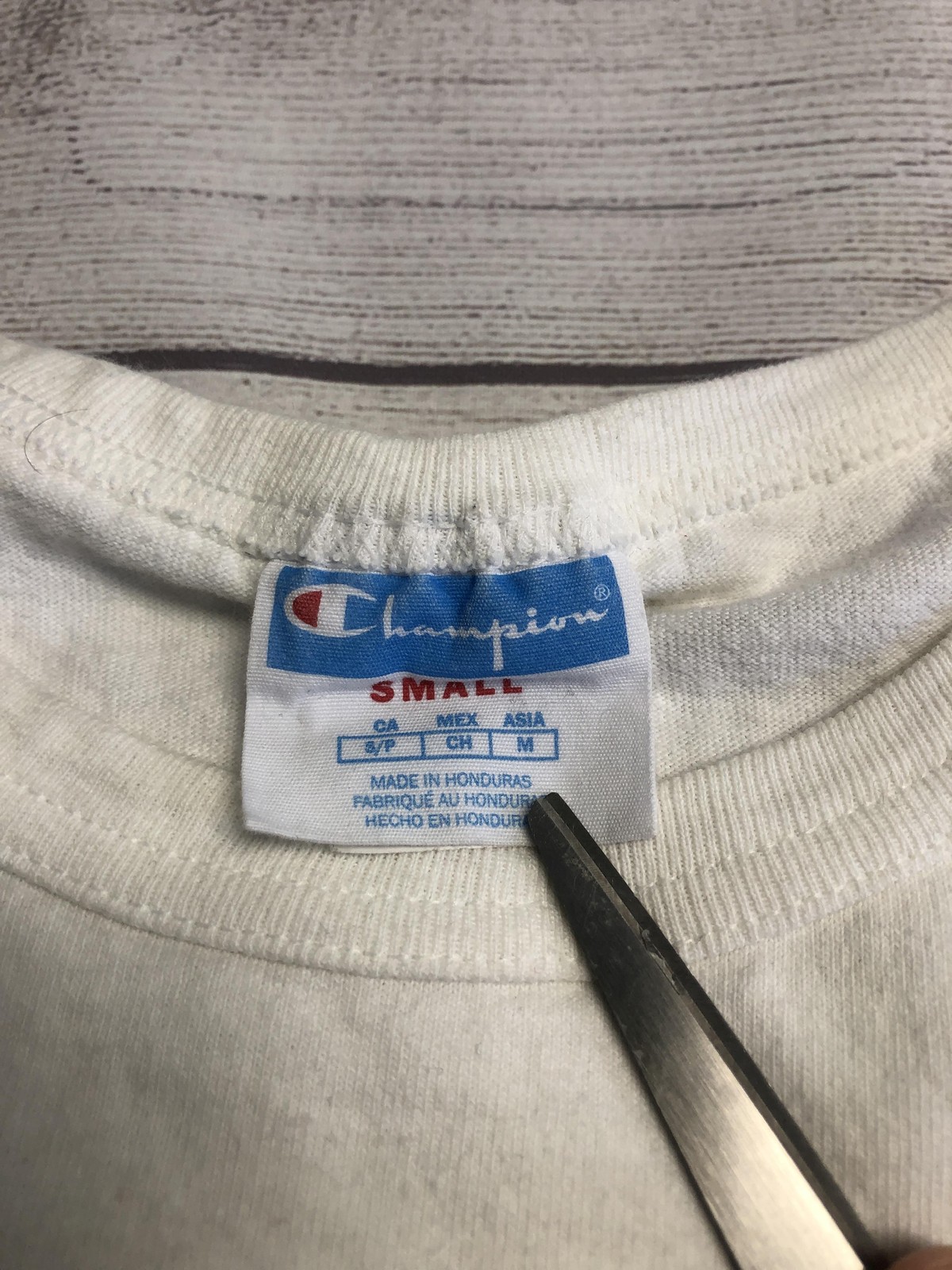Champion Shirt Mens Small White Care Label Graphic Tee Big C Logo Sportswear