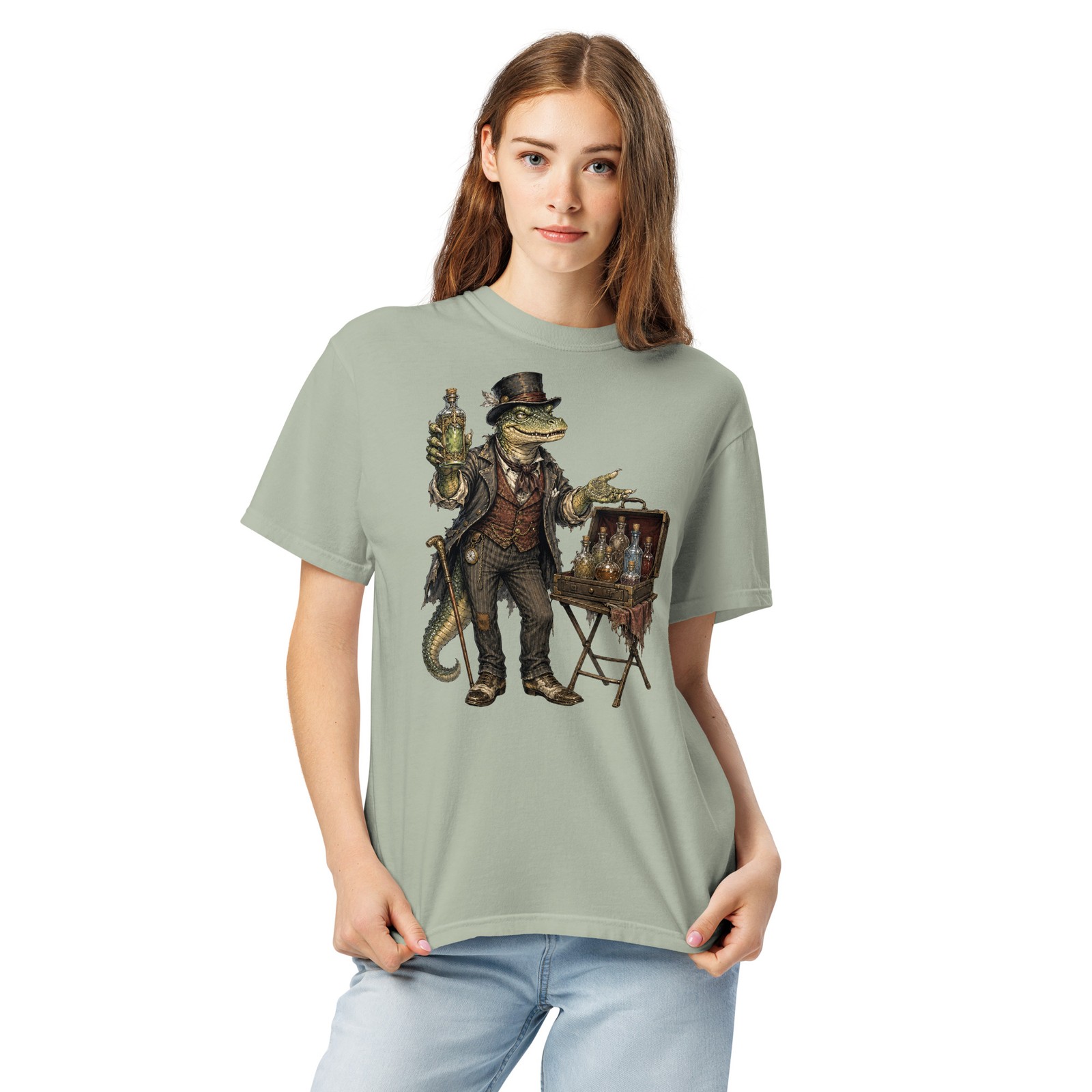 Reptilian Snake Oil Salesman Comfort T-Shirt Lizard Man Carnival Art Tee S-4XL