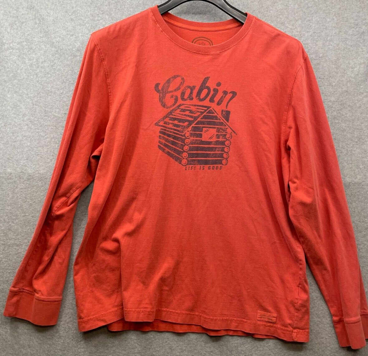 Life Is Good Long Sleeve T-Shirt Men’s Large Classic Fit Orange Cabin Outdoor