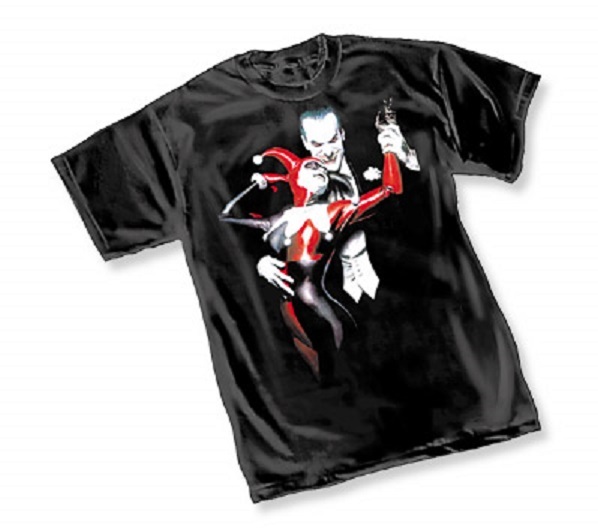 DC JOKER/HARLEY QUINN BY ALEX ROSS – BLACK ADULT Licensed T-Shirt S-2XL