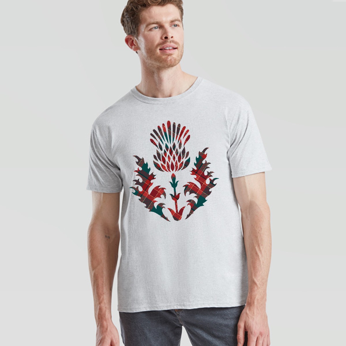 Scottish Tartan Unisex T Shirt Thistle Emblem Scotland Heritage Symbol Tee