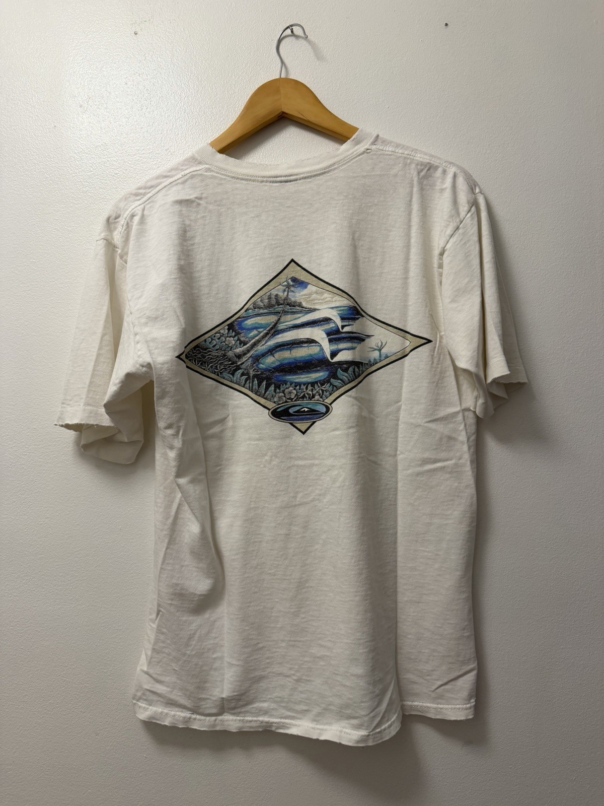 Vintage Quicksilver Double Sided White T-Shirt Mens Medium Distressed Grunge Y2K