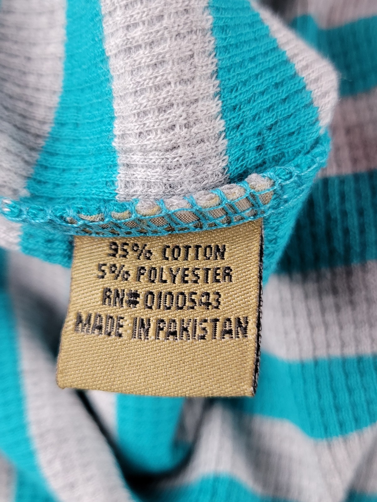 Evolution Mens 6XL Teal/Gray Striped Waffle Thermal T-shirt Long Sleeve