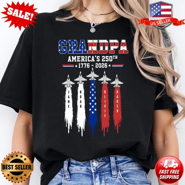Personalized Grandpa 250th Anniversary Shirt, Jet Fighter USA 250 T-Shirt, S-5XL