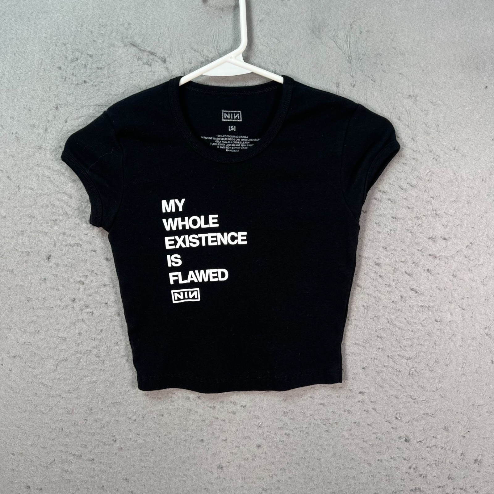 Nine Inch Nails Black Graphic Crop Top My Whole Existence Is Flawed Womens Small
