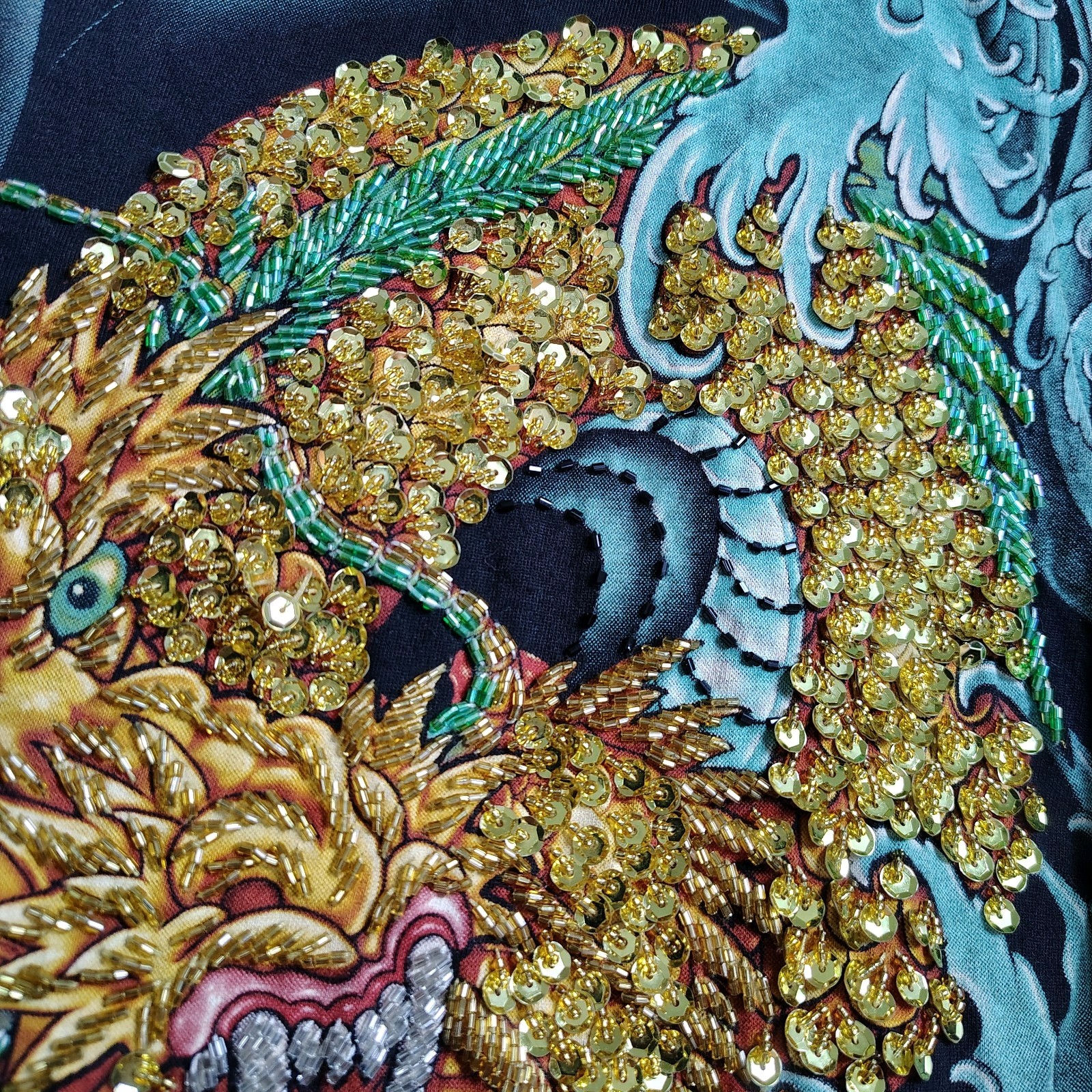 TARMAFIA Year of the Dragon Handmade Sequin & Beaded Mens L Shirt Power Fortune