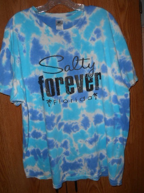 “Salty FOREVER Florida” (XL) Sharp! TIE-DYE T-Shirt EUC Blues/White 100% Cotton