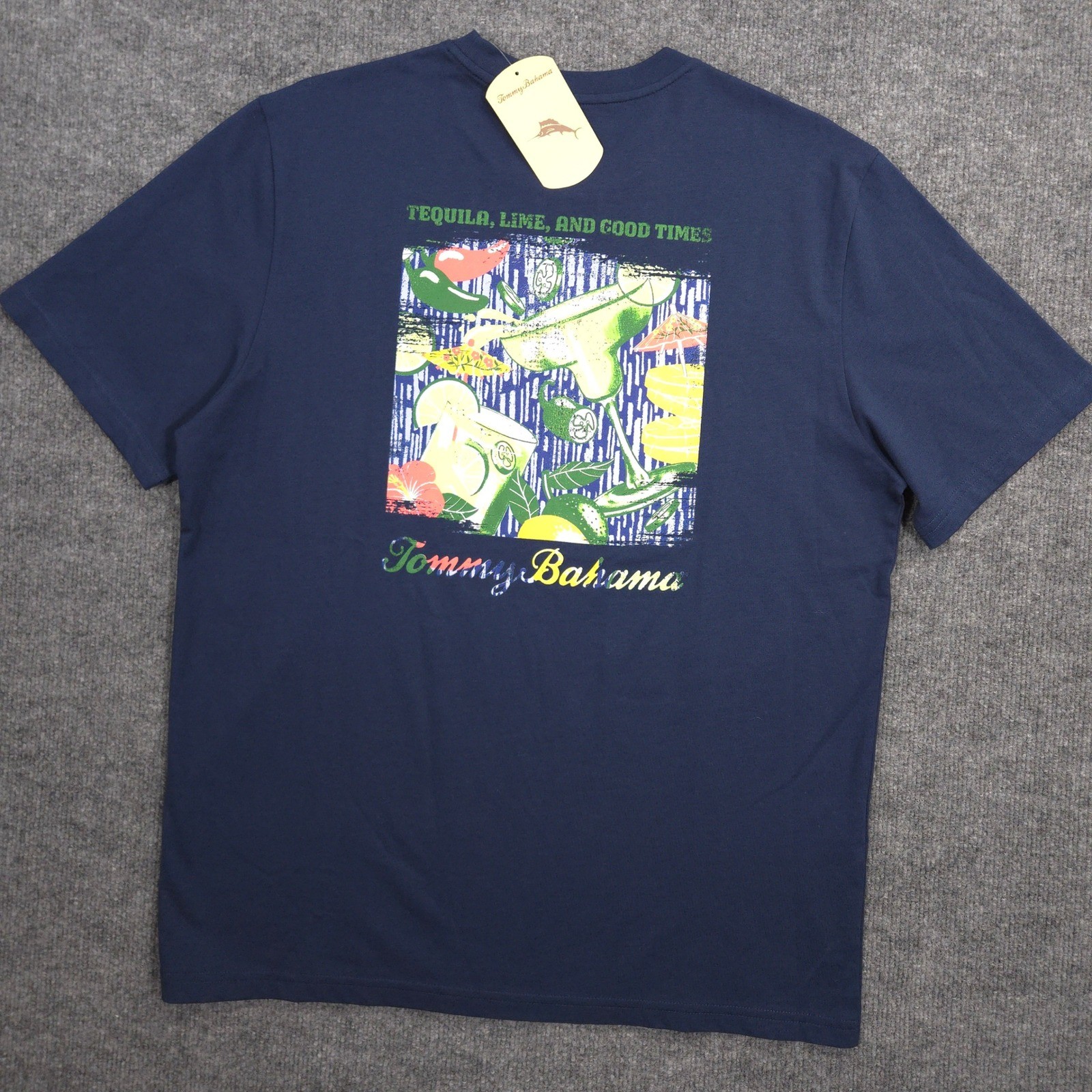 Tommy Bahama T Shirt Mens M Navy Tequila Lime Cocktails Graphic Short Sleeve NEW