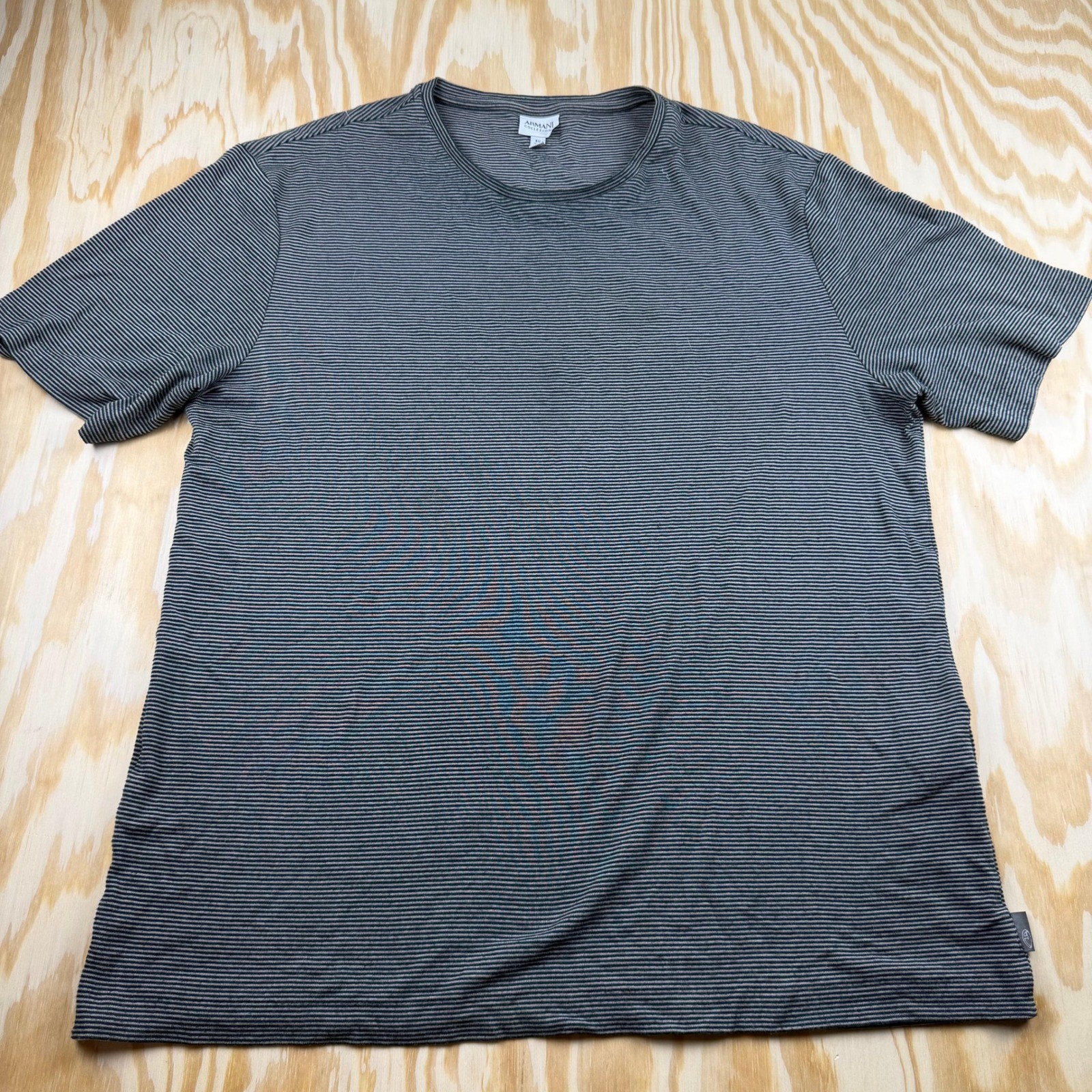 Armani Collezioni Men XXL (US L) Grey Striped Viscose Blend Short Sleeve T-Shirt