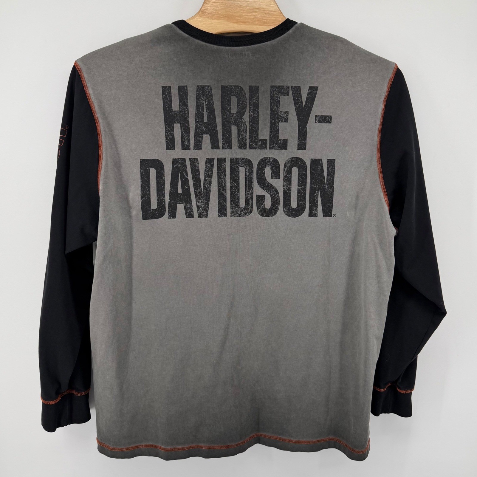 Harley-Davidson Henley Men’s 3XL Gray Black Long Sleeve Graphic Biker Shirt