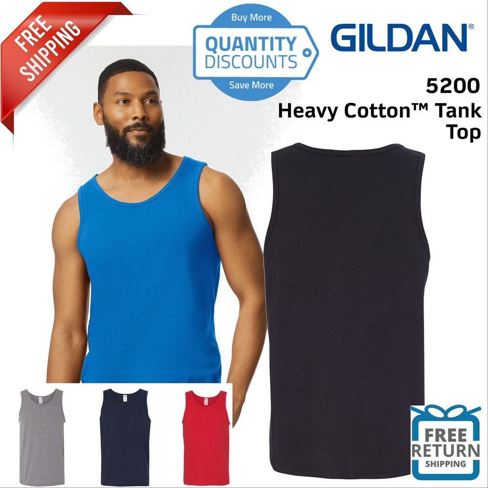 Gildan Mens Blank Sleeveless Heavy Cotton Tank Top Shirt 5200 Up To 3XL