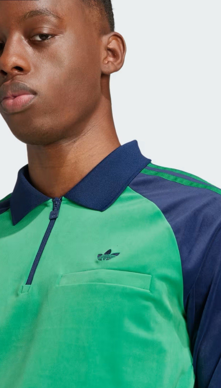 Sz M Men’s Adidas Originals 70’s Velour Polo T Shirt Green Night/Indigo Retro