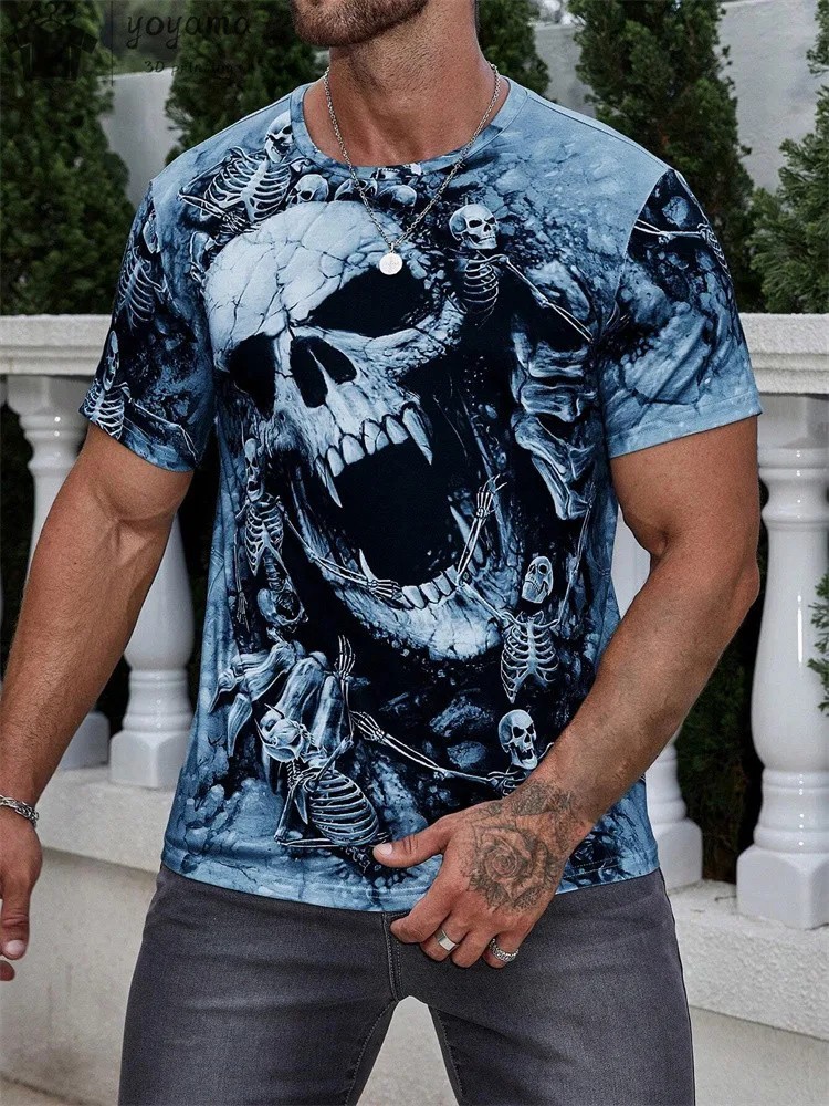 Summer Men’s Skull Graphics 3D Printed Crew Neck T-Shirt Short Sleeved Tees Tops