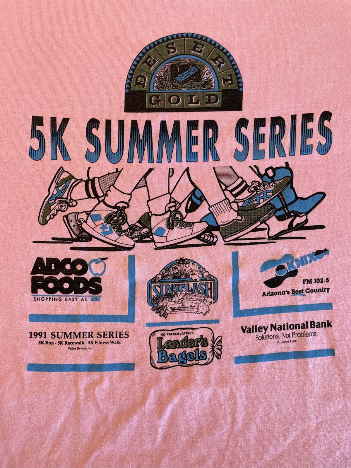 Vintage 1980’s Jerzees Super T Pink Shirt Desert Gold Series 5K Arizona, L