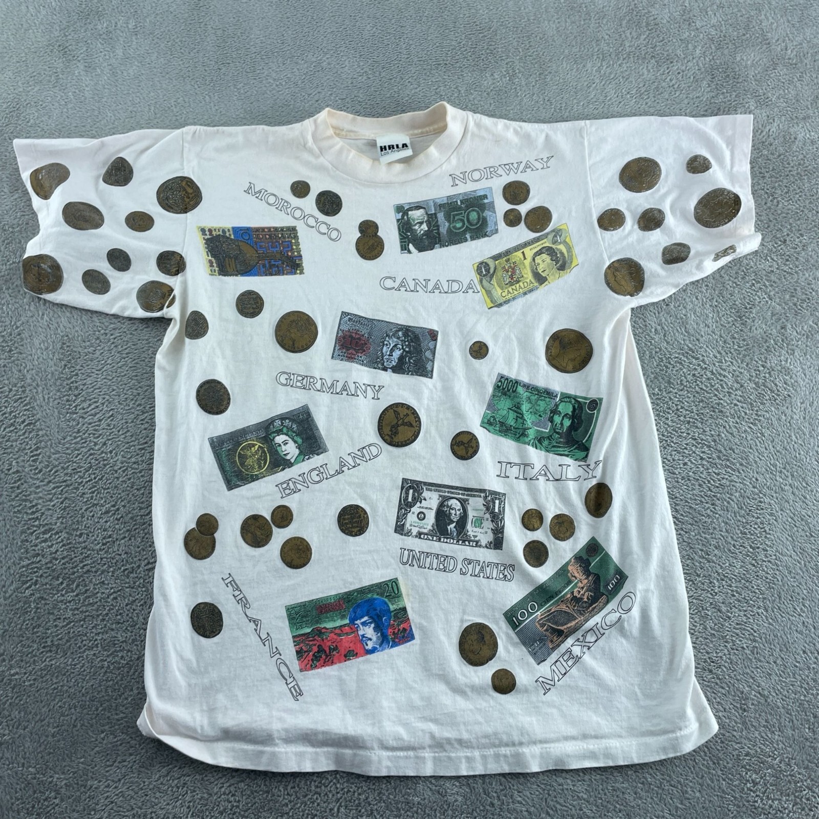 Vintage HRLA Los Angeles Currency & Coins Graphic T-Shirt One Size 5095