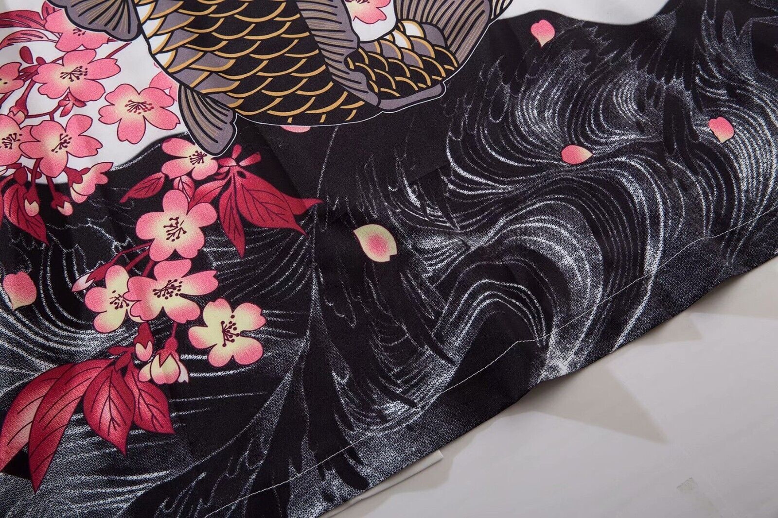 Niepce Streetwear Japanese Black Kimono Graphic Tee Fish Short Sleeves Shirt