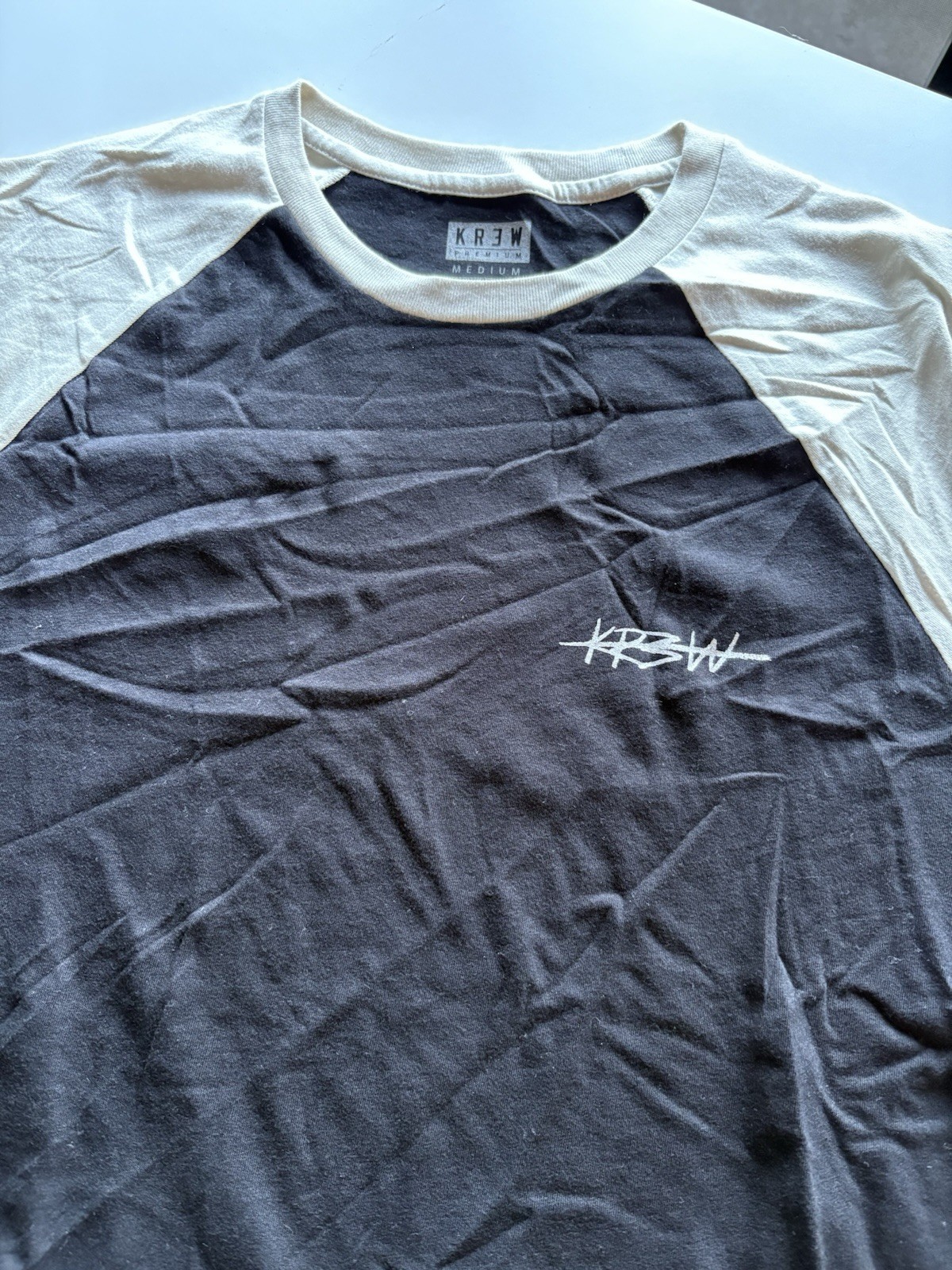 KR3W Premium Black White Colorblock Logo T-Shirt Medium Crew Neck Cotton Jersey