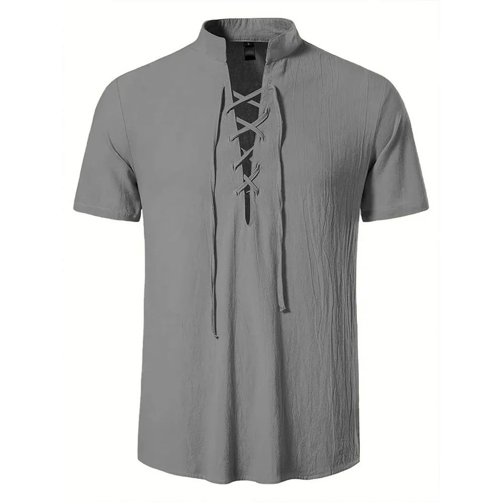 Men’s Retro Cotton Linen Shirt Stylish Pirate V-neck S-XXL Trendy Comfy Gift Tee