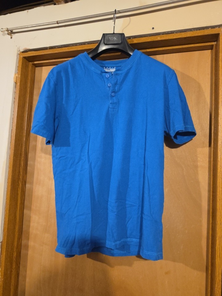 Basic Editions Shirt Men’s M Blue Henley Casual tee, NES8