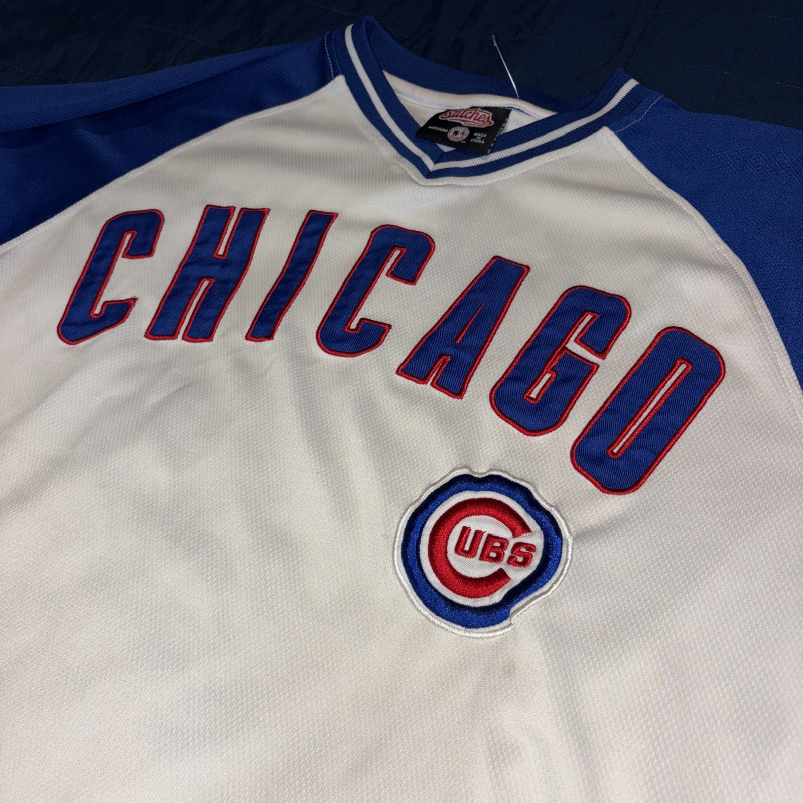 White Blue Chicago Cubs Stitches Baseball Shirt Jersey Men’s Medium Good Cond.