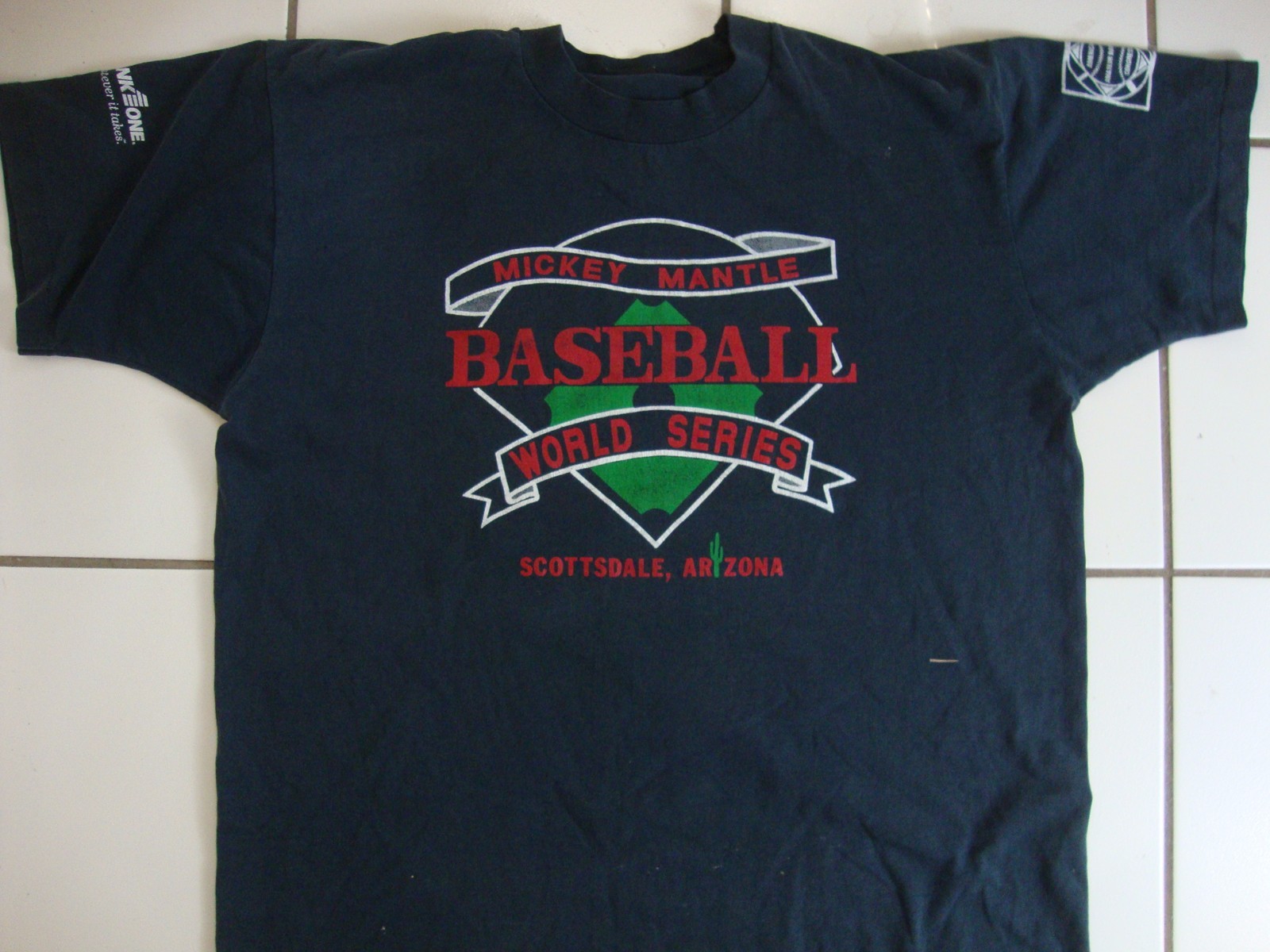 Vintage Mickey Mantle World Series Baseball Black Athletic Adult T Shirt L