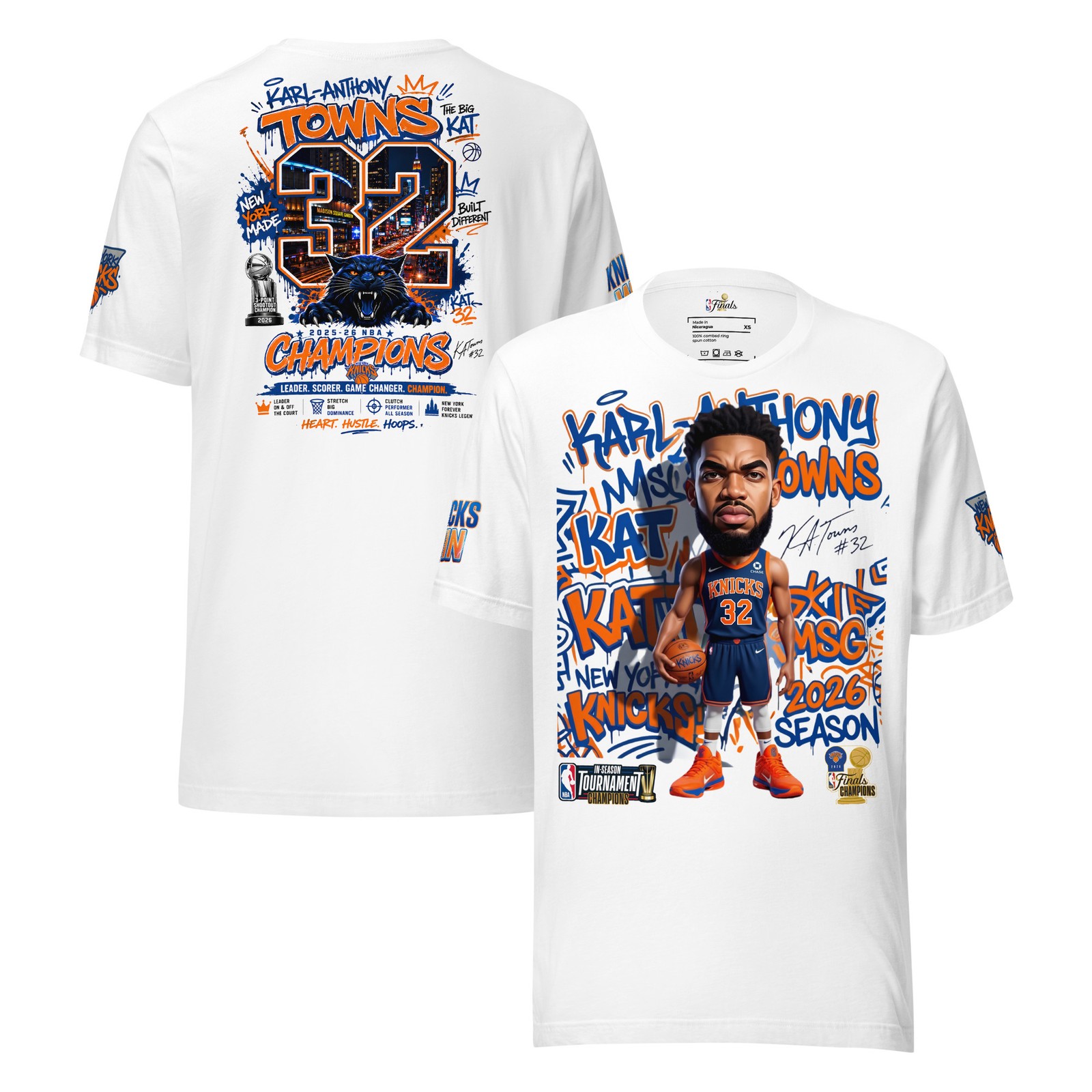 KAT Karl Anthony Towns Knicks NBA Cup NBA Finals Champions 2026 Fans Graphic Tee