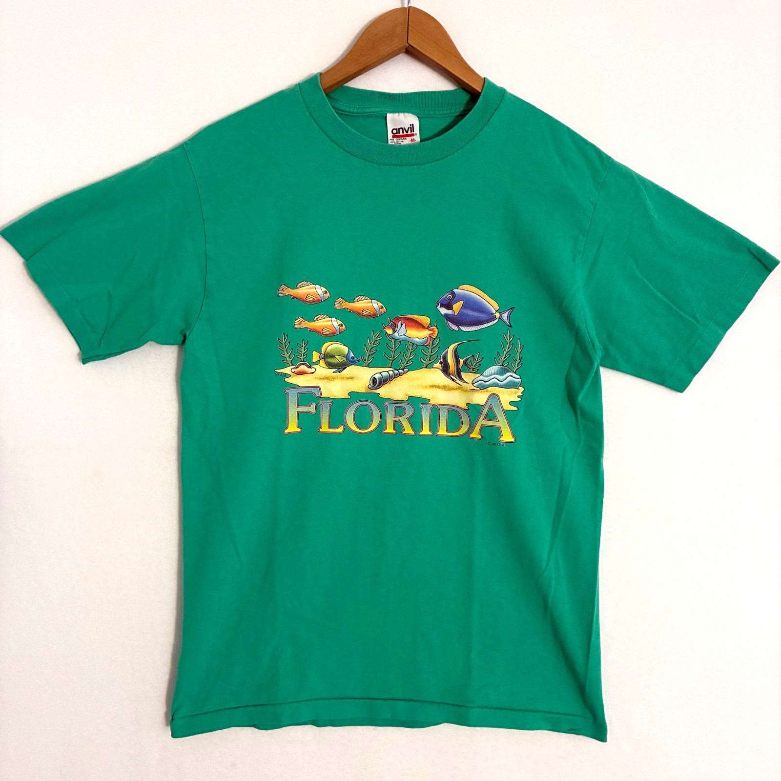 Vtg 90s Anvil Florida Shirt Adult M Colorful Fish Reef Ocean Single Stitch Tee