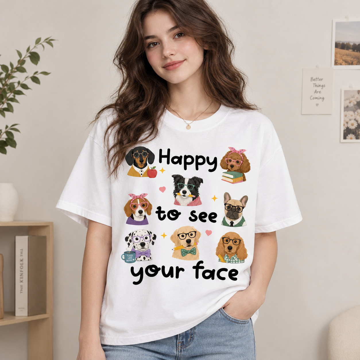 Happy to See Your Face Teacher Shirt Cute Dog Lover Back To School Tee