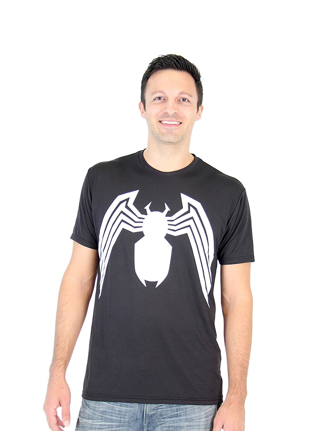 Adult Black Marvel Comics Spider-Man Venom Logo Legs Performance Cosplay T-shirt