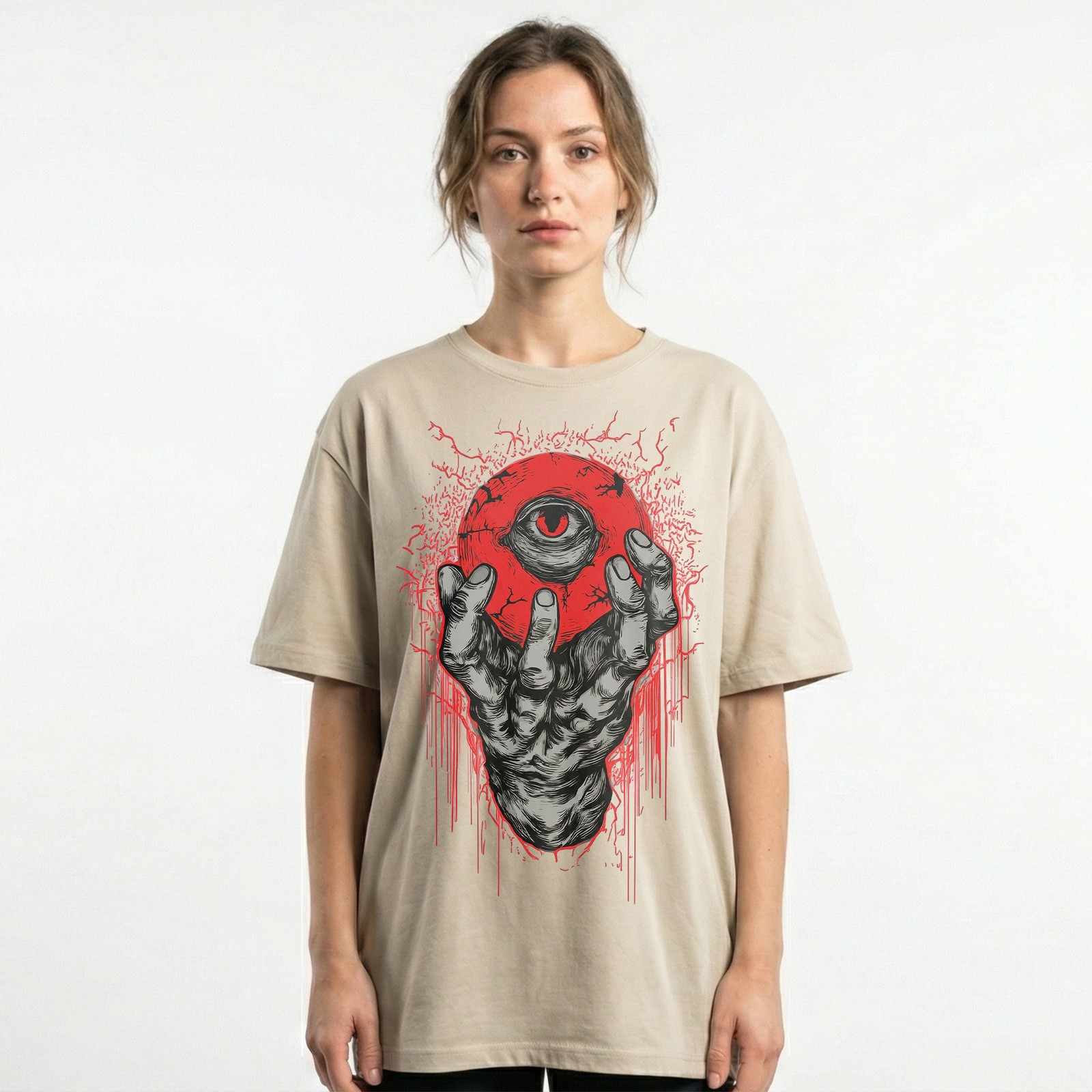 Demon Hand Holding Red Eyeball Horror Dark Gothic T-Shirt Occult Satanic Art Tee