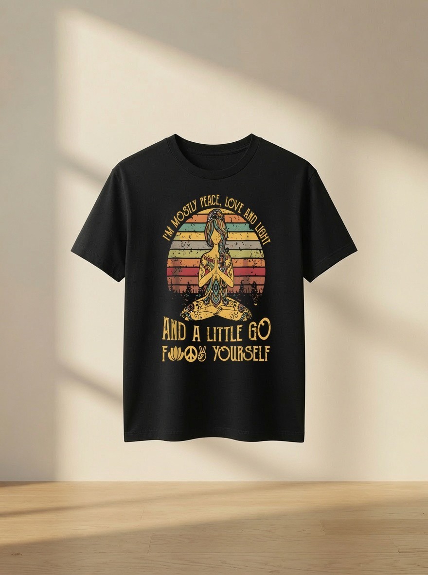 Mostly Peace Love and Light and a Little Go Yoga Funny Zen Shirt