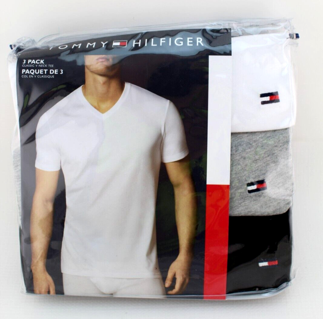 TOMMY HILFIGER Size Small Multi-Colors 3-Pack Classic V Neck T-shirts MSRP $39