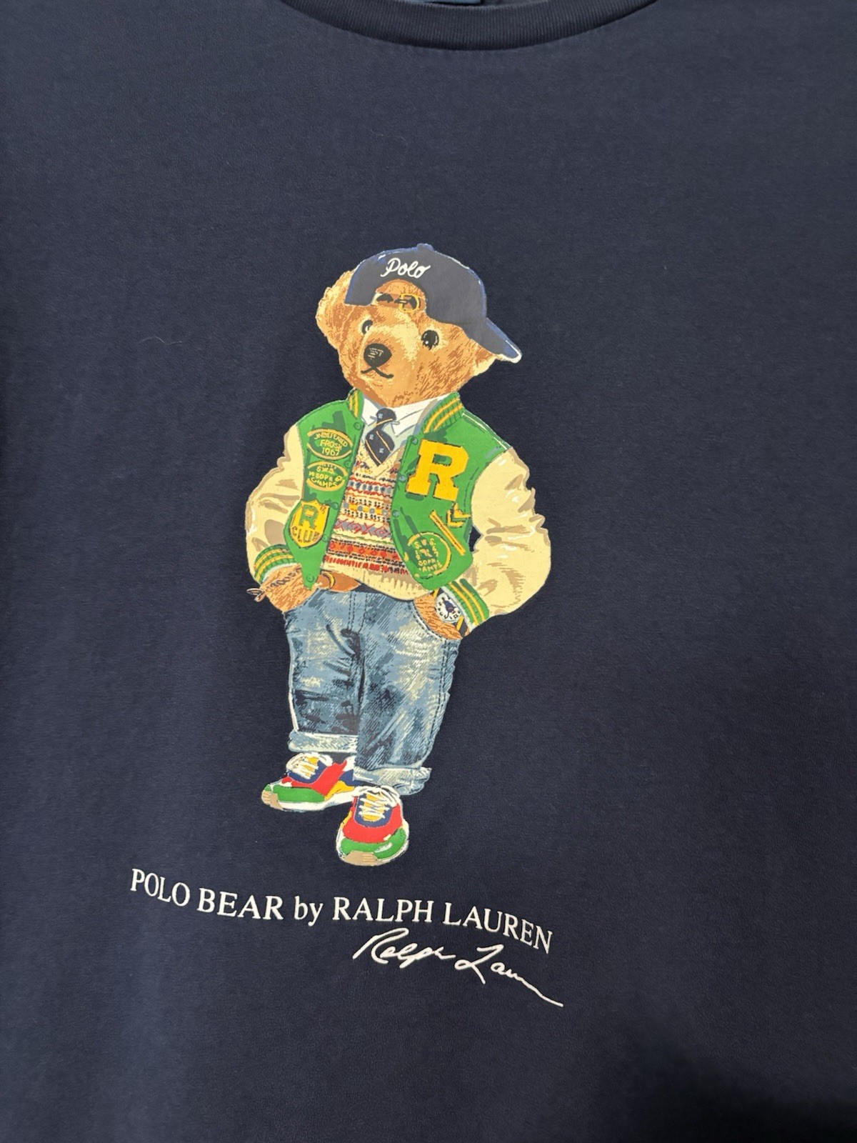 Polo Ralph Lauren Classic Fit Polo Bear Varsity T-Shirt Navy Sz Large H5
