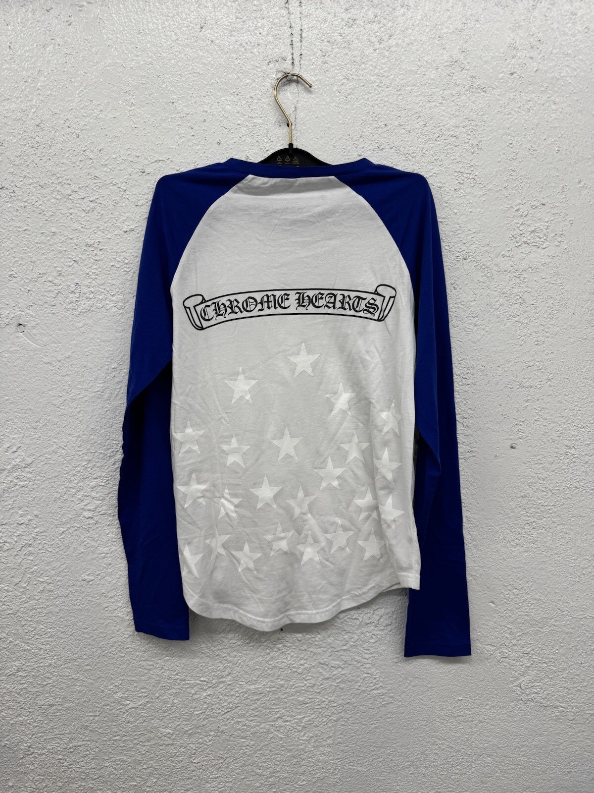 Chrome Hearts Scroll Logo Long Sleeve Baseball Tee Shirt White Blue Size S X3