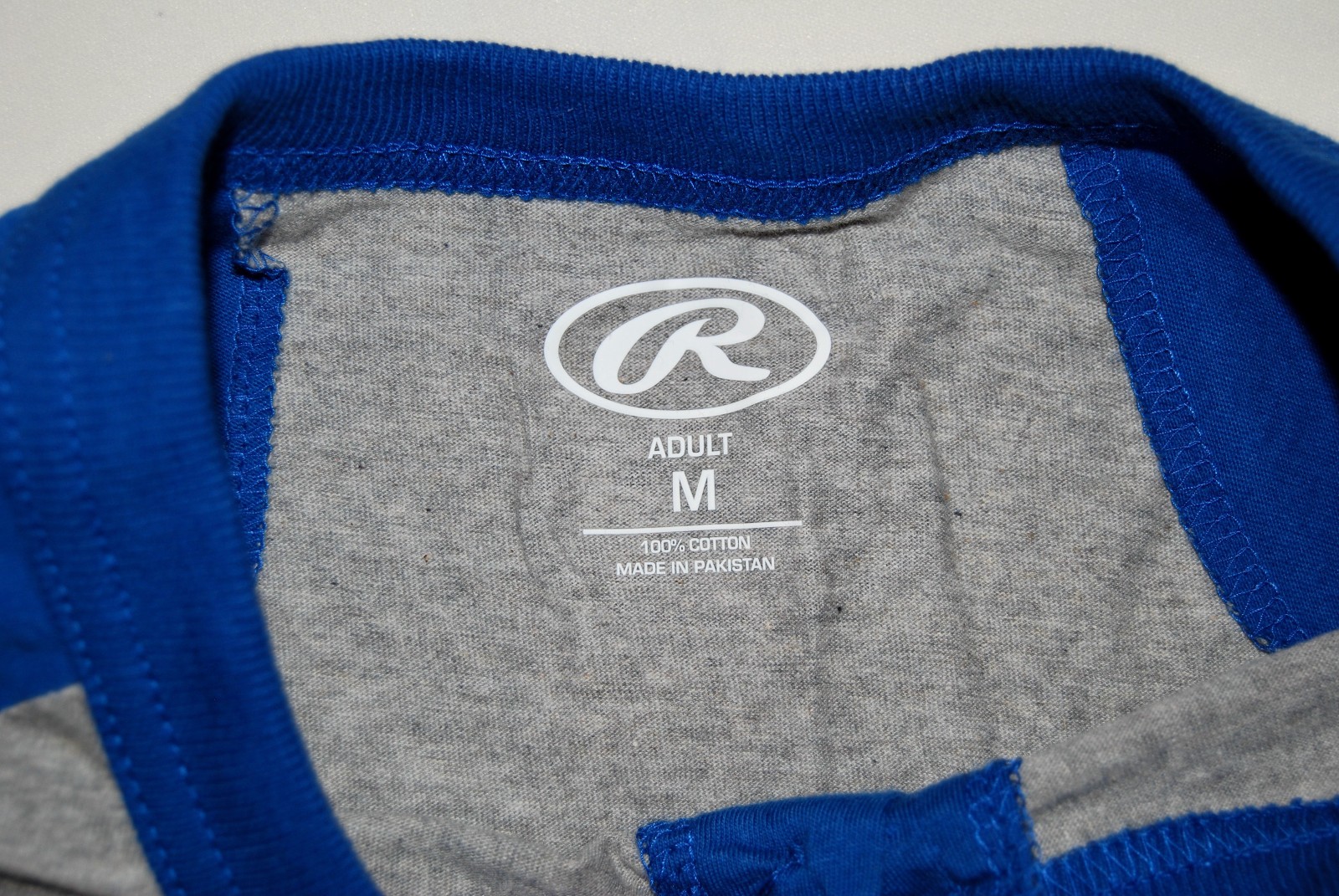 NWT Rawlings Men’s Royal Blue Henley 3/4 Sleeve Flag Baseball Shirt sz M