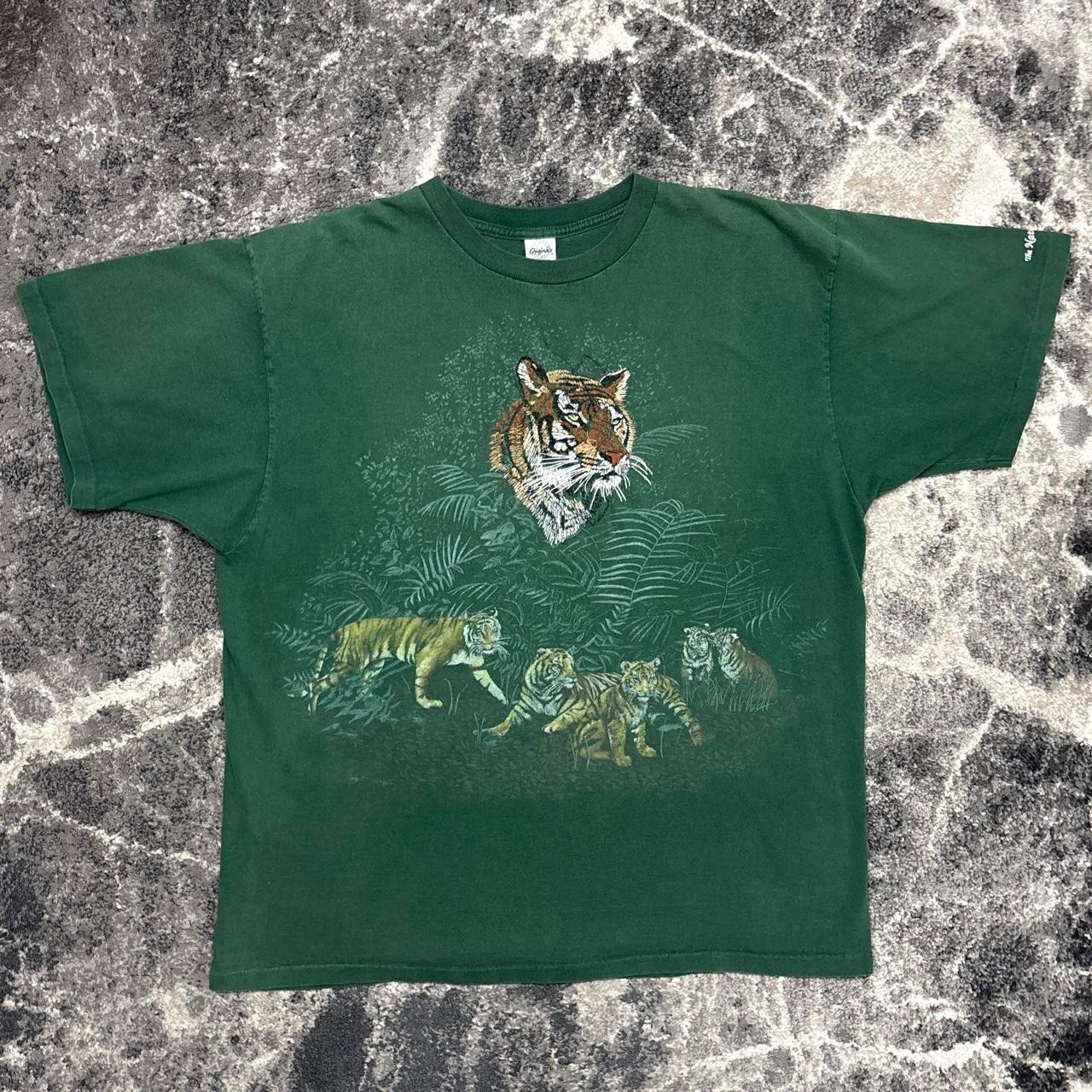 Vintage Nature Shirt Mens XXL 90s Tiger Green Single Stitch Animal Wildlife
