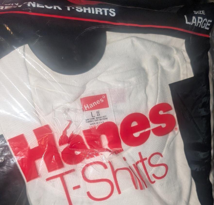 VTG 1989 HANES Crew Neck T-Shirts Men’s Sz Large White 3 Pack NOS 100% Cotton