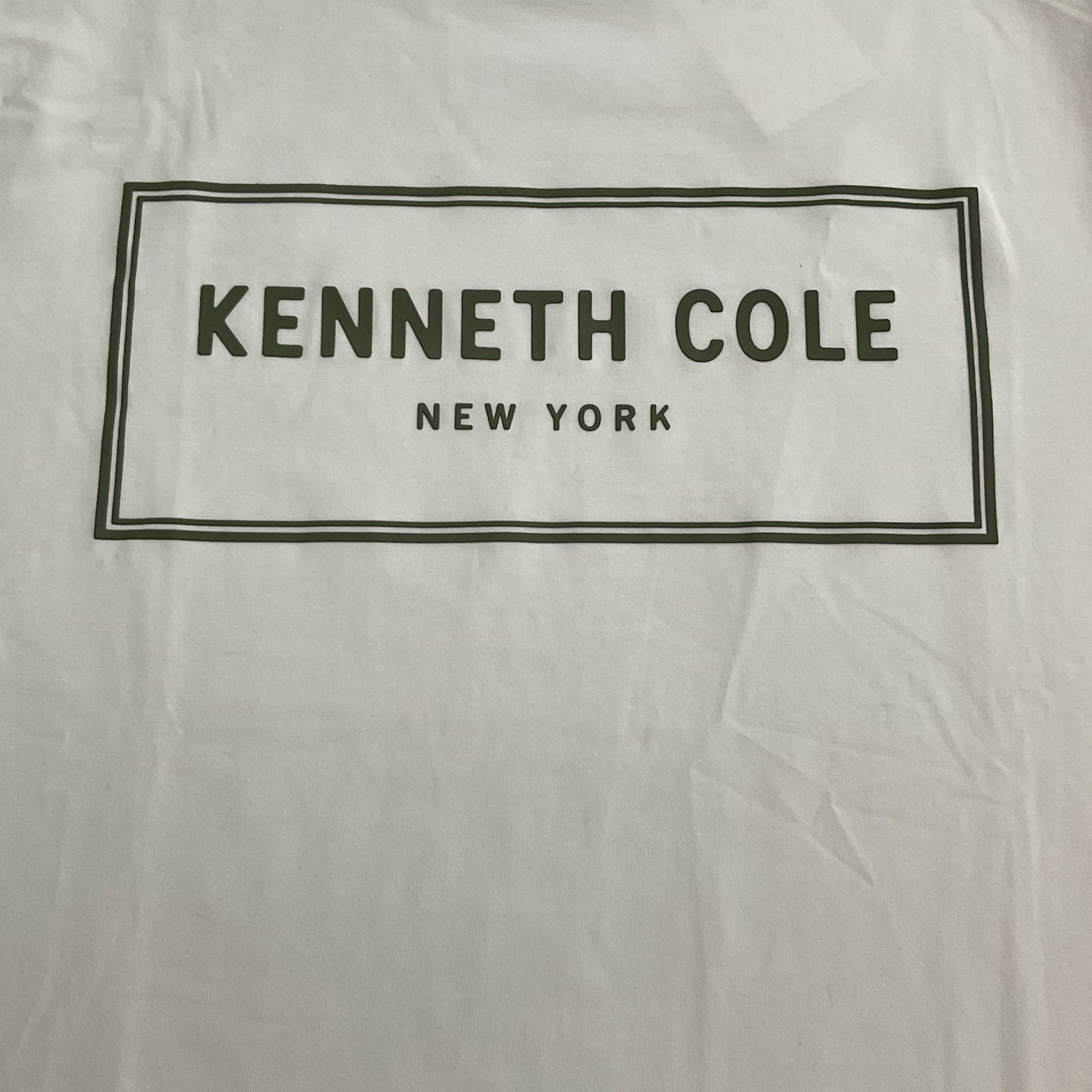 Kenneth Cole Graphic Tee shirt Men’s Size Large Raised Logo Moss Stone White NEW