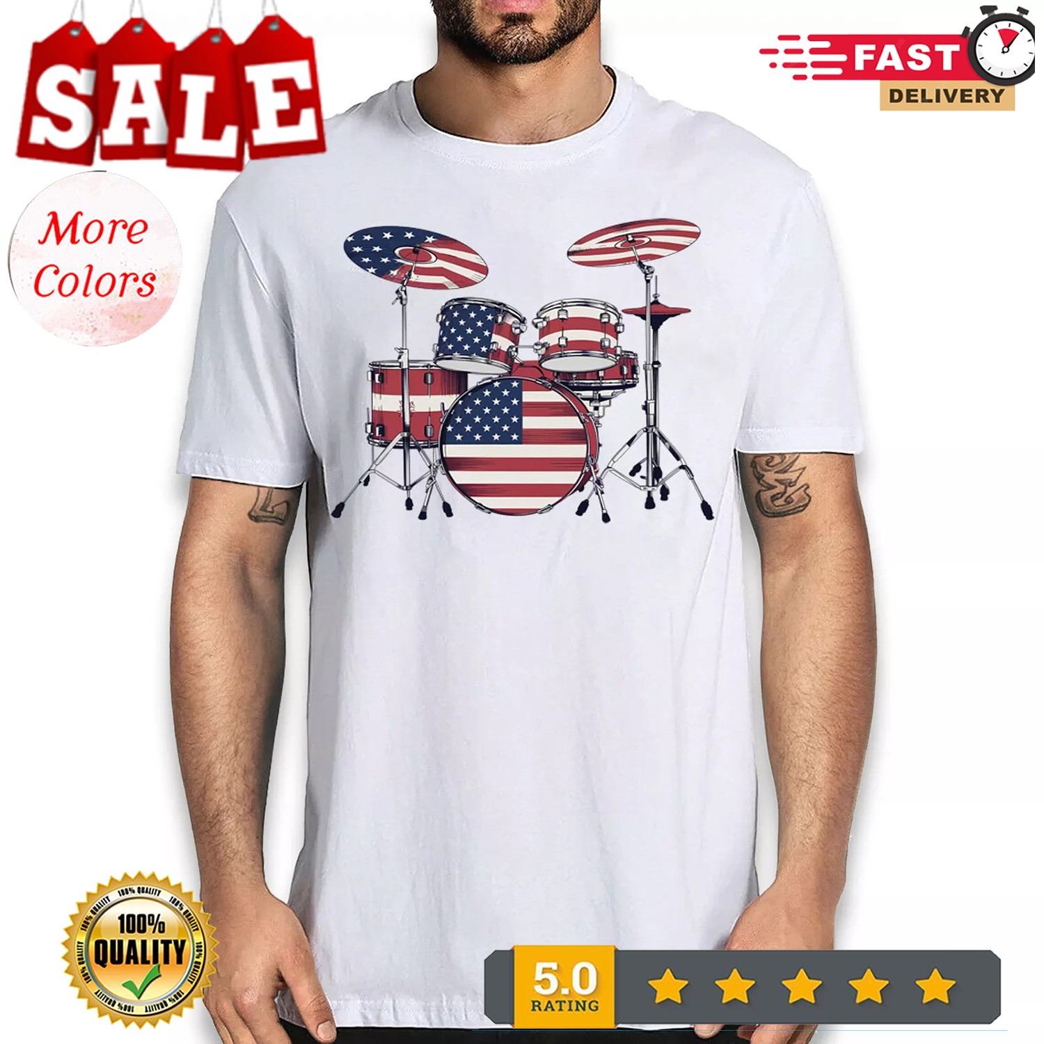 2025/American Drummer T-shirt – Best Drum Drumming Novelty Music Graphic Tee