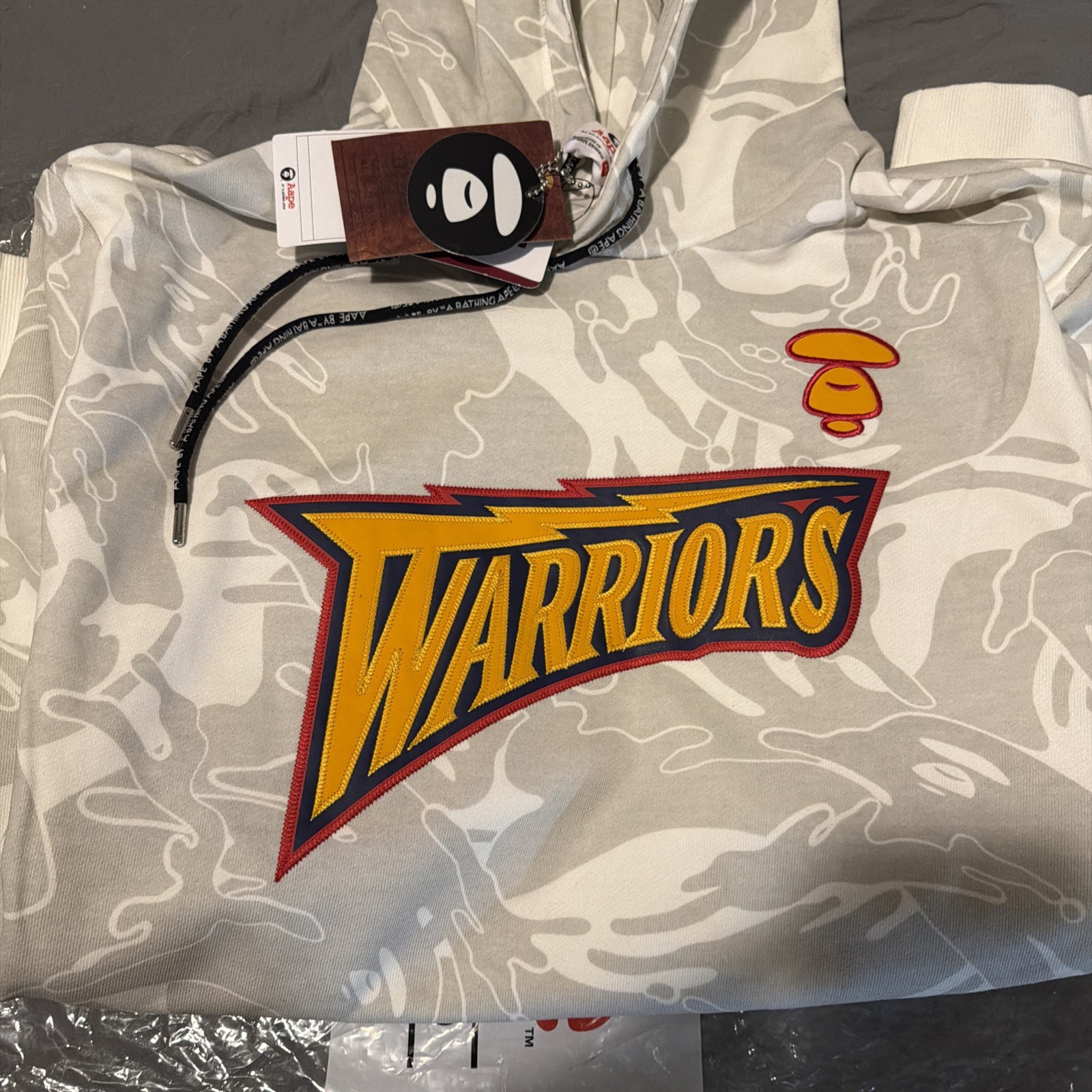 NEW Authentic Aape x NBA Mitchell & Ness WARRIORS Hoodie XL Bathing Ape BAPE