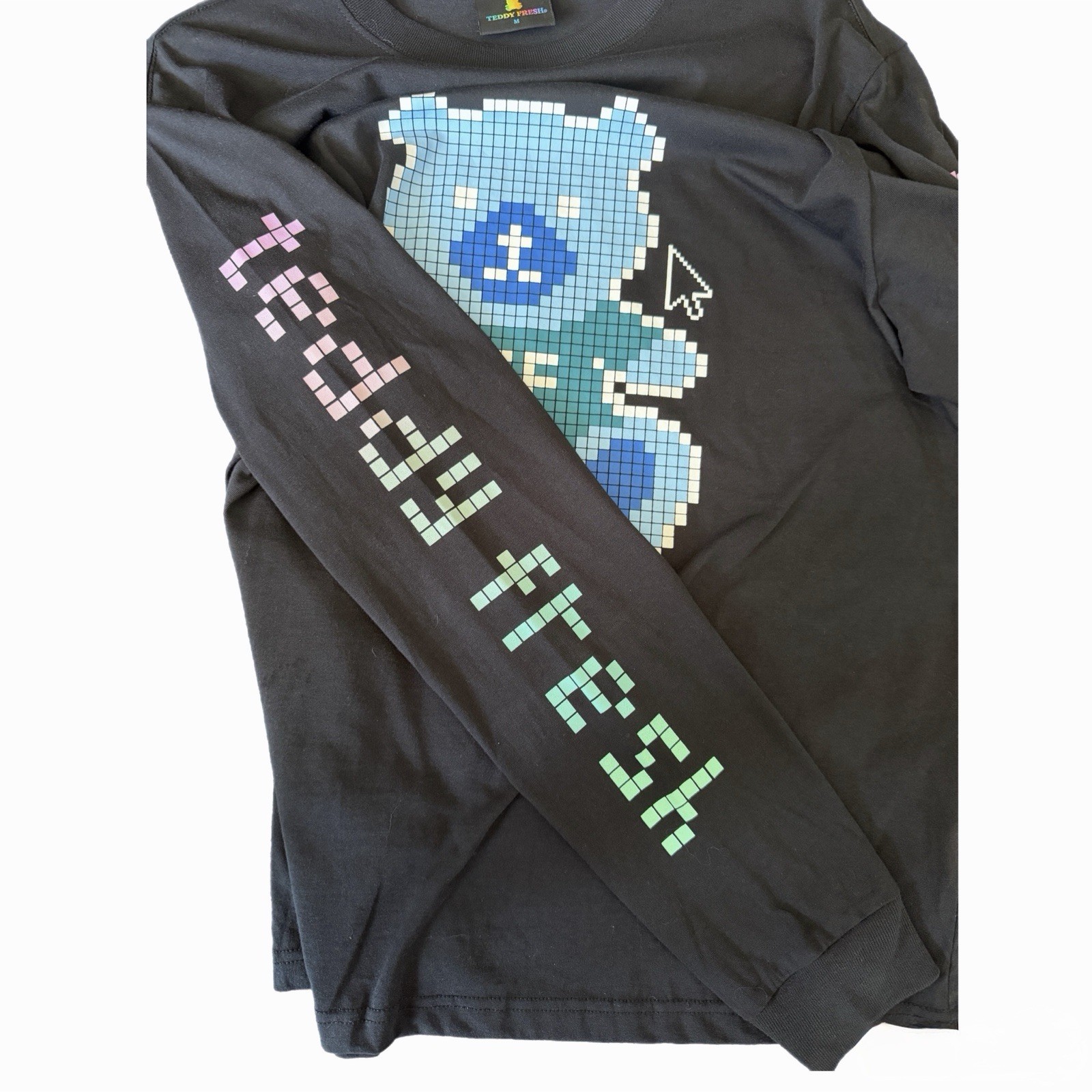 Teddy Fresh Pixel Teddy Long Sleeve T-Shirt – Black – Size Medium – Rare