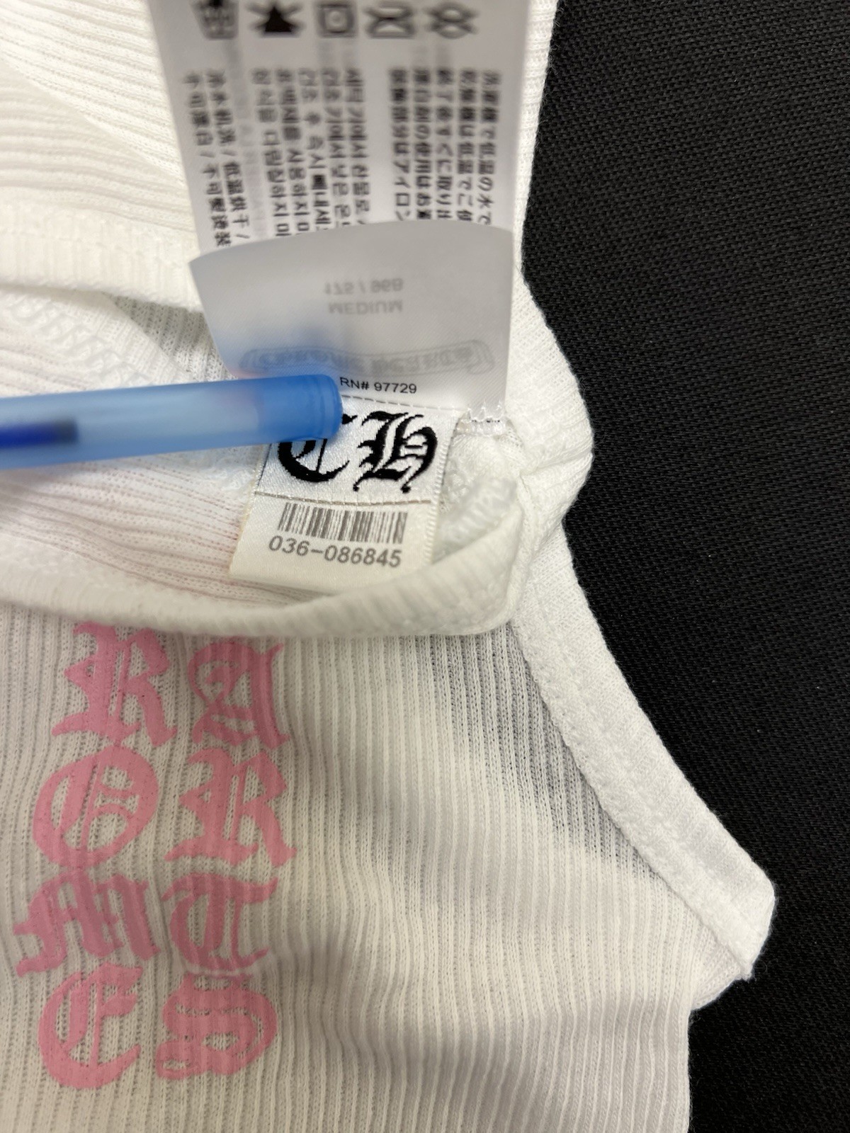 Chrome Hearts T Bar Rib Tank White Pink Size L