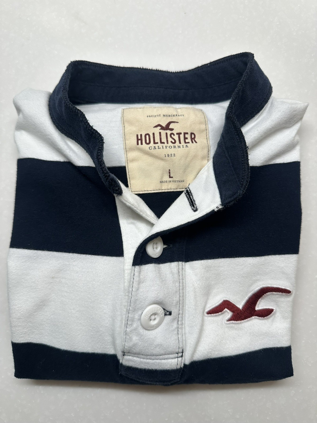 Vintage Hollister Shirt Mens Large Henley Striped Navy Blue Preppy Surf Y2K