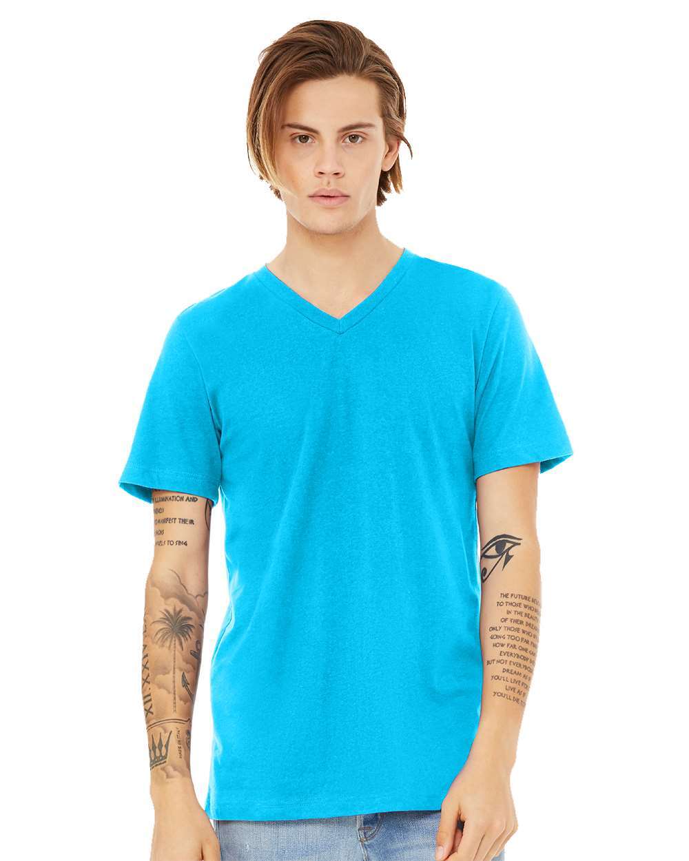 Bella + Canvas 3005 Unisex Jersey Short-Sleeve V-Neck T-Shirt NEON BLUE