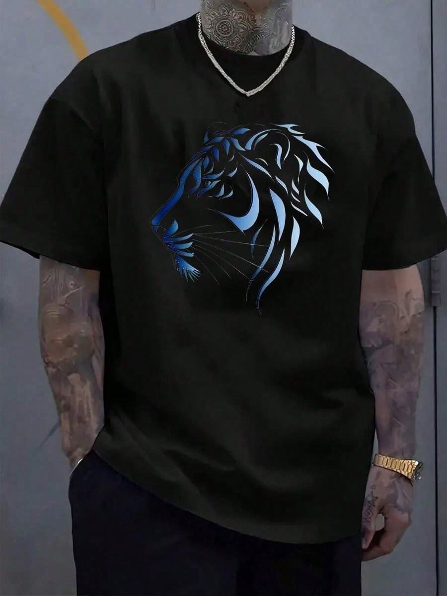 Men’s Cotton Tee With Striking Lion Print. 100% Breathable Cotton